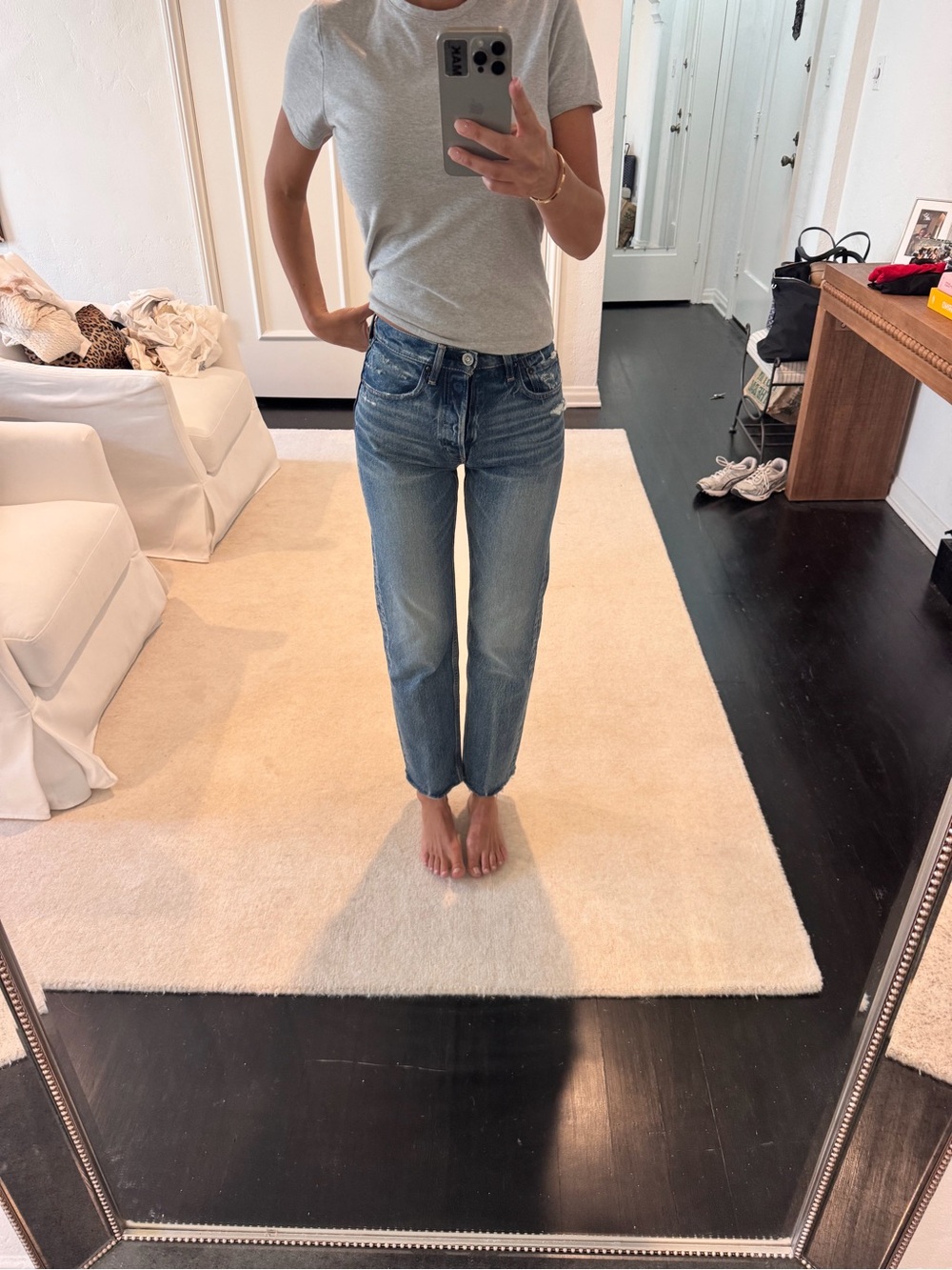 Moussy Blue Distressed Straight Leg Jeans